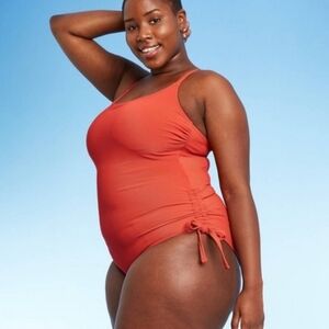Xhilaration Juniors' Ribbed Side-Cinch Red Copper One Piece Swimsuit Sz 26W